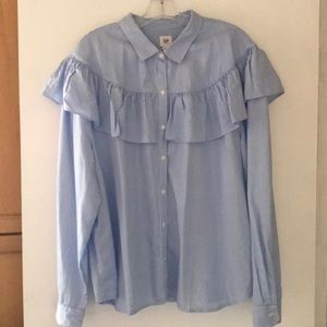 Gap Pinstripe Ruffle Button Front Shirt